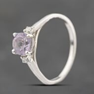 Pre-Owned 9ct White Gold Amethyst & Diamond Three Stone Ring 41382677