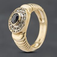 Pre-Owned 9ct Yellow Gold Sapphire & Brilliant Cut Diamond Oval Patterned Shoulders Cluster Ring 41382692