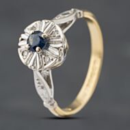 Pre-Owned Vintage 18ct Yellow Gold Sapphire & Brilliant Cut Diamond Round Cluster Ring 41382697