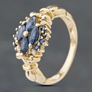 Pre-Owned 9ct Yellow Gold Sapphire & Brilliant Cut Diamond Cluster Ring 41382719
