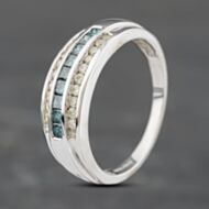 Pre-Owned 9ct White Gold Blue Coloured Treated Diamond & Diamond Channel Set Three Row Ring 41382744