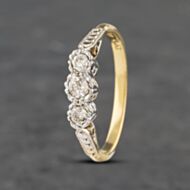Pre-Owned Vintage Yellow Gold 0.25ct Brilliant Cut Diamond Platinum Head Three Stone Ring 41382806
