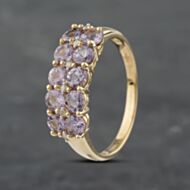 Pre-Owned 9ct Yellow Gold Pink Topaz & Brilliant Cut Diamond Three Row Ring 41382848