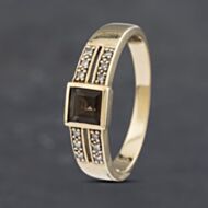 Pre-Owned 9ct Yellow Gold Smokey Quartz & Diamond Square Dress Ring 41382850