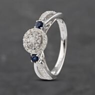 Pre-Owned 9ct White Gold Diamond & 0.33ct Sapphire Cluster Ring 41382864