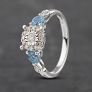 Pre-Owned 9ct White Gold Blue Topaz & 0.15ct Diamond Cluster Ring 41382879