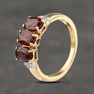 Pre-Owned 9ct Yellow Gold Natural Red Spinel & 0.04ct Diamond Three Stone Ring 41382961
