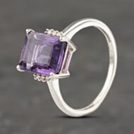 Pre-Owned 9ct White Gold Amethyst & 0.03ct Diamond Dress Ring 41382968