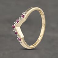 Pre-Owned 9ct Yellow Gold Ruby & Diamond Wishbone Ring 41382984