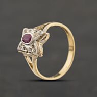 Pre-Owned 9ct Two Colour Gold Ruby & 0.04ct Diamond Butterfly Dress Ring 41383006