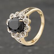 Pre-Owned 9ct Two Colour Gold Black Tourmaline & 0.05ct Diamond Oval Cluster Ring 41383037