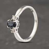 Pre-Owned 9ct White Gold Sapphire & 0.10ct Brilliant Cut Diamond Three Stone Ring 41383040