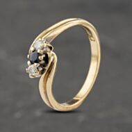 Pre-Owned 9ct Yellow Gold Sapphire & 0.15ct Diamond Cross Over Three Stone Ring 41383041