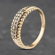 Pre-Owned 9ct Yellow Gold Diamond Graduated Band Two Row Ring 41383052