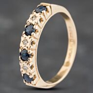 Pre-Owned 9ct Yellow Gold Sapphire & Brilliant Cut Diamond Half Eternity Ring 41383062