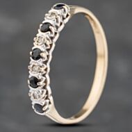 Pre-Owned 9ct Yellow Gold Sapphire & Brilliant Cut Diamond Half Eternity Ring 41383065
