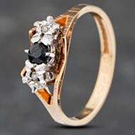 Pre-Owned 9ct Yellow Gold Sapphire & Brilliant Cut Diamond Three Stone Ring 41383068