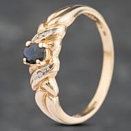 Pre-Owned 9ct Yellow Gold Sapphire & 0.01ct Brilliant Cut Diamond Dress Ring 41383069