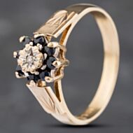 Pre-Owned 9ct Yellow Gold Sapphire & 0.01ct Diamond Cluster Ring 41383073