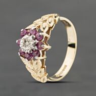 Pre-Owned 9ct Yellow Gold Ruby & Diamond Cluster Ring 41383078