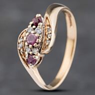 Pre-Owned 9ct Yellow Gold Ruby & 0.08ct Diamond Crossover Ring 41383080