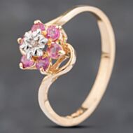 Pre-Owned 9ct Yellow Gold Ruby & 0.04ct Diamond Cluster Twist Ring 41383081