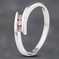 Pre-Owned 9ct White Gold Pink Sapphire & 0.03ct Diamond Crossover Three Stone Ring 41383083