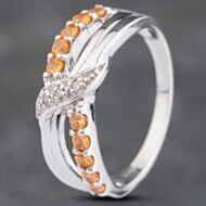Pre-Owned 9ct White Gold Orange Garnets & Diamond Crossover Ring 41383085