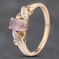 Pre-Owned 9ct Yellow Gold Amethyst & Diamond Dress Ring 41383086