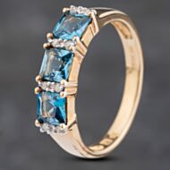 Pre-Owned 9ct Yellow Gold Blue Topaz & Diamond Dress Ring 41383088