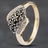 Pre-Owned 9ct Yellow Gold Black And White Diamond Cluster Ring 41383107