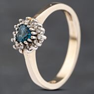 Pre-Owned 9ct Yellow Gold Blue Topaz & 0.14ct Diamond Heart Shape Cluster Ring 41383113