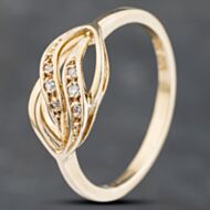 Pre-Owned 9ct Yellow Gold 0.04ct Brilliant Cut Diamond Wave Dress Ring 41383118