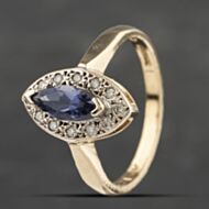 Pre-Owned 9ct Yellow Gold Tanzanite & Diamond Marquise Shape Cluster Ring 41383133
