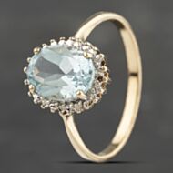 Pre-Owned 9ct Yellow Gold Blue Topaz & 0.01ct Diamond Oval Cluster Ring 41383135