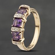 Pre-Owned 9ct Yellow Gold Amethyst & 0.25ct Diamond Square Cut Half Eternity Ring 41383136