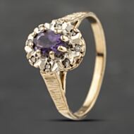 Pre-Owned 9ct Yellow Gold Amethyst & 0.04ct Diamond Cluster Ring 41383138