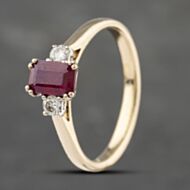 Pre-Owned 9ct Yellow Gold Ruby & 0.10ct Diamond Three Stone Ring 41383141