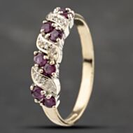 Pre-Owned 9ct Yellow Gold Ruby & 0.02ct Diamond Double Half Eternity Ring 41383143