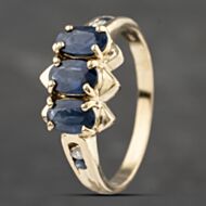 Pre-Owned 9ct Yellow Gold Sapphire & 0.05ct Diamond Set Shoulders Oval Three Stone Ring 41383147