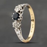 Pre-Owned Vintage Yellow Gold Sapphire & 0.03ct Diamond Three Stone Ring 41383152