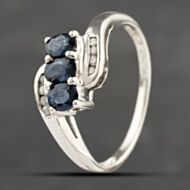 Pre-Owned 9ct White Gold Sapphire & 0.06ct Diamond Crossover Three Stone Ring 41383153