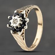 Pre-Owned 9ct Yellow Gold Sapphire & 0.01ct Diamond Cluster Ring 41383154