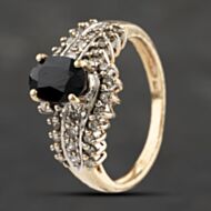 Pre-Owned 9ct Yellow Gold Sapphire & 0.33ct Diamond Oval Dress Ring 41383156