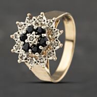 Pre-Owned 9ct Yellow Gold Sapphire & 0.08ct Diamond Round Cluster Ring 41383157