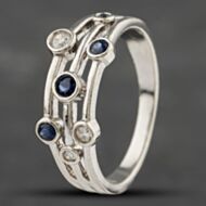 Pre-Owned 9ct White Gold Sapphire & Diamond Three Row Dress Ring 41383159