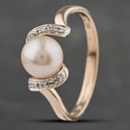 Pre-Owned 18ct Rose Gold Cultured Pearl & 0.04ct Diamond Dress Ring 41383163