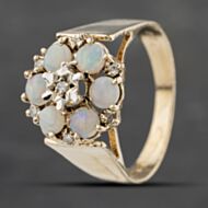 Pre-Owned 9ct Yellow Gold Opal & Diamond Round Cluster Ring 41383166
