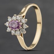 Pre-Owned 18ct Yellow Gold Pink Sapphire & 0.25ct Diamond Cluster Ring 41383171