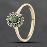 Pre-Owned 9ct Yellow Gold Diopside & 0.08ct Diamond Oval Cluster Ring 41383172